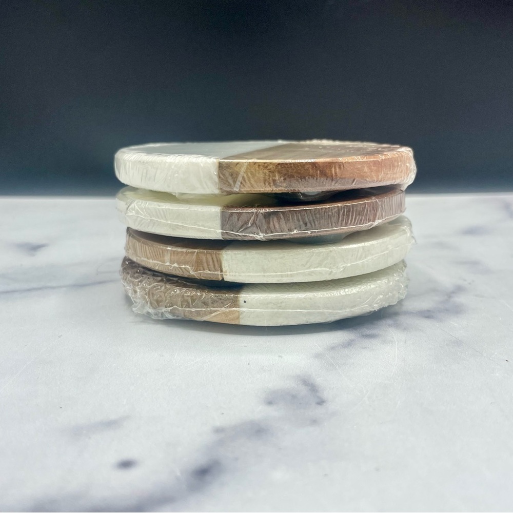 Set of 4 marble & wood coasters - Picture 8 of 9